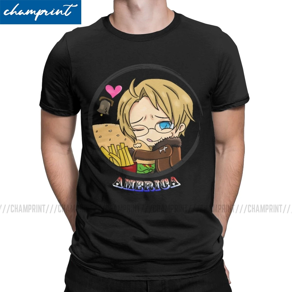 Oh America T-Shirt for Men Axis Powers Hetalia Anime APH World Vintage Tee Shirt Crew Neck T Shirts Graphic Printed Clothes | Мужская