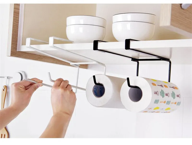 2 Layers Kitchen Organizer Tissue Holder Hanging Bathroom Toilet Roll Paper Holder Towel Rack Kitchen Cabinet Door Hook Holder