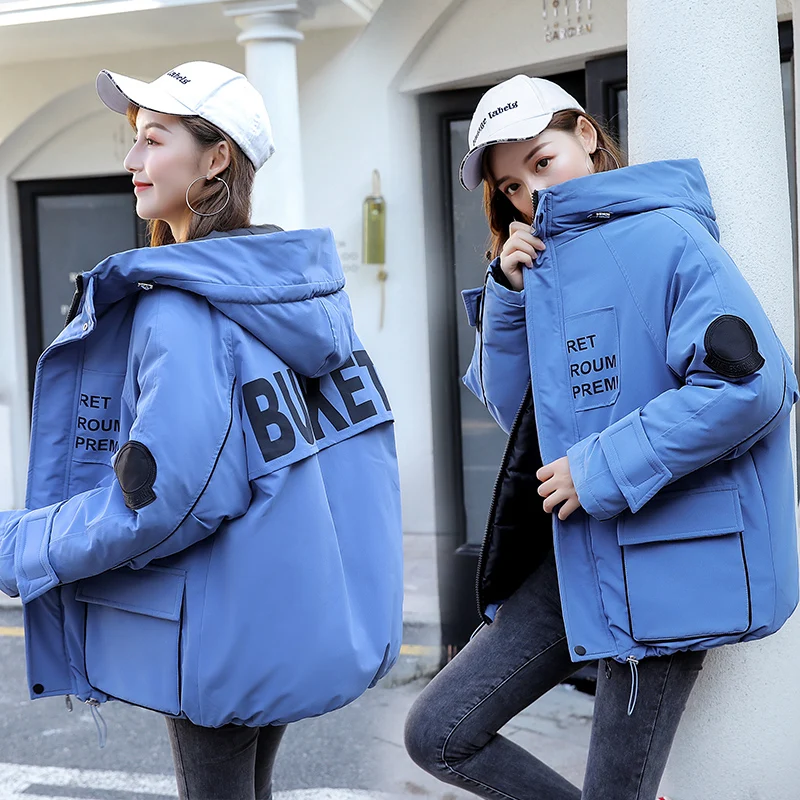 

2019 Causal Solid Padded Jacket Short Autumn Winter Wadded Jacket Women Hooded Coats Female Parkas With Gloves Overcoat