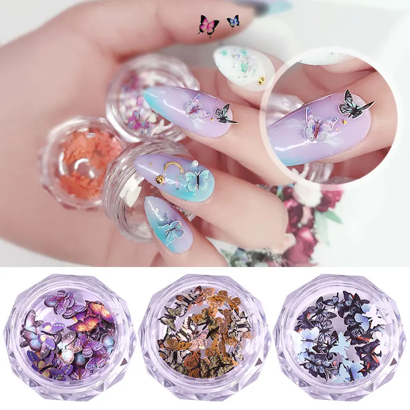 

1Box Colorful Butterfly Fairy Bling Nail Art Slices Manicure Accessories Around 50pcs DIY Butterfly Nail Sequins Nail Art Flakes