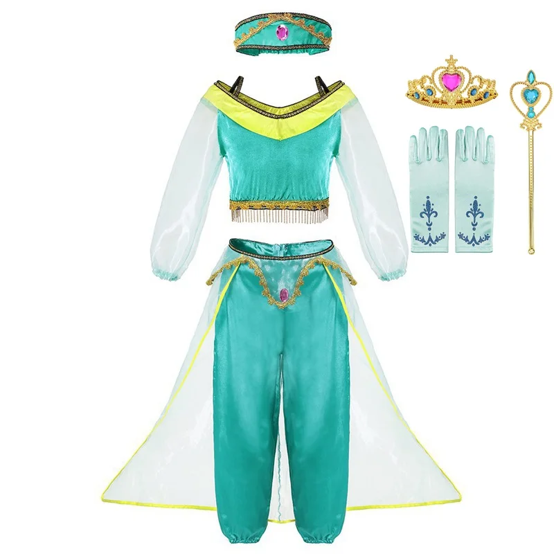 Jasmine Dress 03 Set VOGUEON аравийская принцесса Аладдин, жасмин, нарядный костюм, Детские Вечерние платья на Хэллоуин с блестками для девочек, наряд для костюмированной вечеринки - Цвет: Jasmine Dress 03 Set