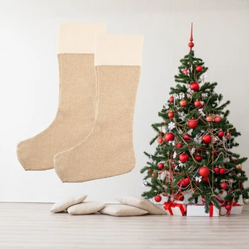 

TTLIFE 6pcs/set Large Burlap Christmas Stockings Jute Xmas Stocking Plain Fireplace Decor Decoration for Christmas Tree