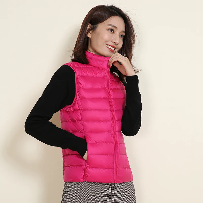 Ultra Light Slim Down Coat Women Winter Stand Collar Thin Jacket Windproof Padded Waistcoat Sleeveless Portable Duck Down Vest
