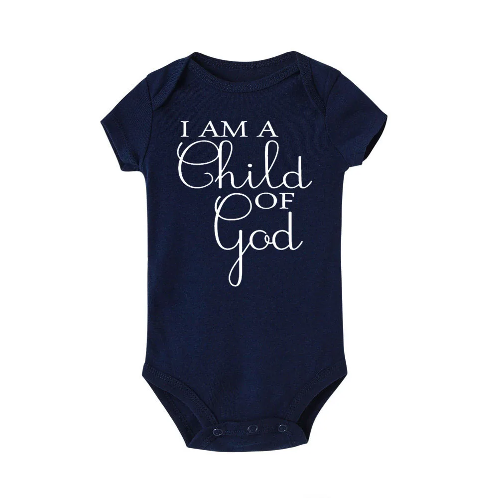 

I Am a Child of God Letter Print Newborn Infant Baby Girl Boy Short-sleeved Romper Cotton Jumpsuit Combishort Outfits Clothes