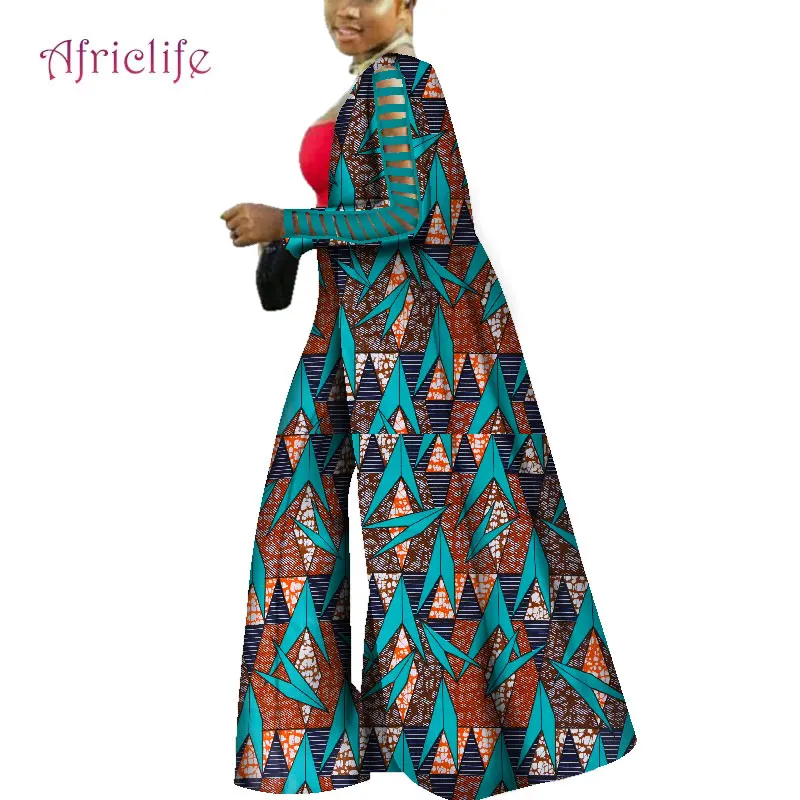 Весна осень Африканский комплект штанов для женщин Модный комбинезон с широкими штанинами и длинное пальто 2 шт Дашики батик женская одежда WY4101 - Цвет: 15