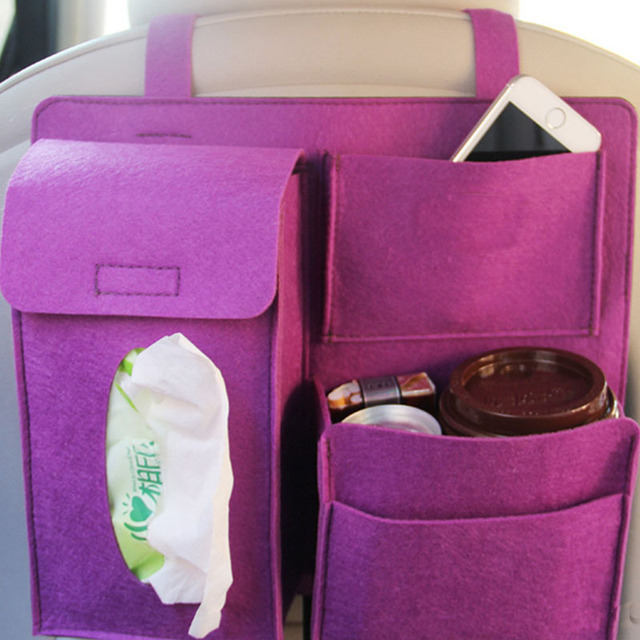 Back Seat Storage Bag Organizer Hanging Bag Paper Towel Mobile Phone Storage Felt Bag  Debris Organizer Accessories