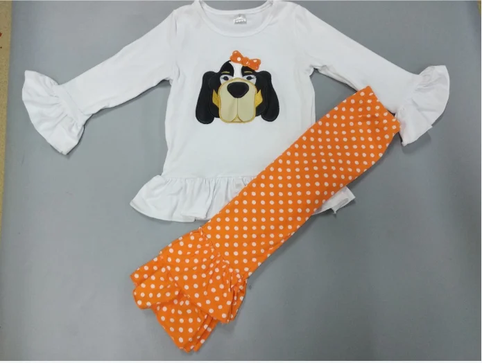 

Neonatal dog pattern long sleeve top and ruffle pants girl clothing 2GK908-1455