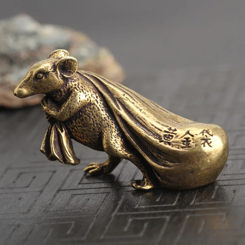 Mouse Money Bag Античная медь мышь золотой мешок денег чайный стол ремесло орнамент ретро латунь животное крыса чайный набор аксессуары домашний стол Декор Фигурка - Цвет: Mouse Money Bag