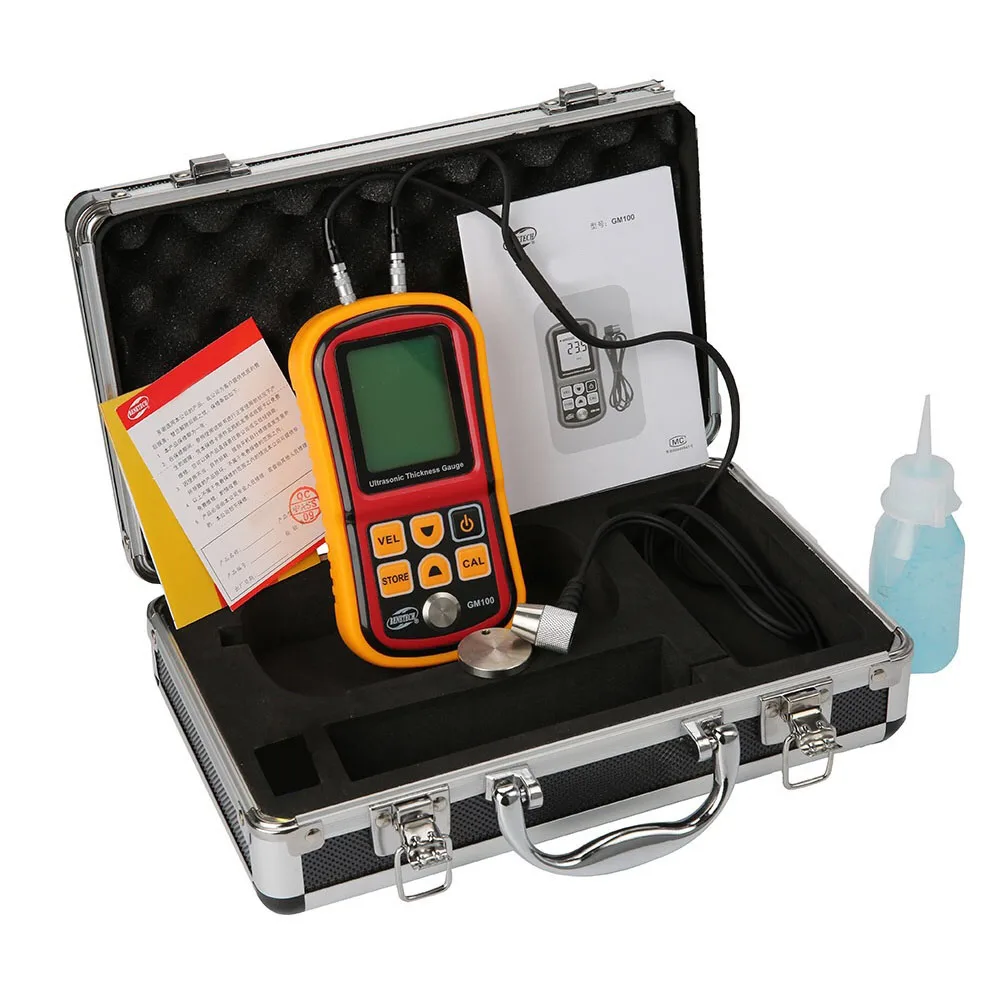 

GM100 Thickness Gauge Digital LCD Display Instruments Metal Measuring Tool Tester Handhold Ultrasonic Sound Speed Meter Portable