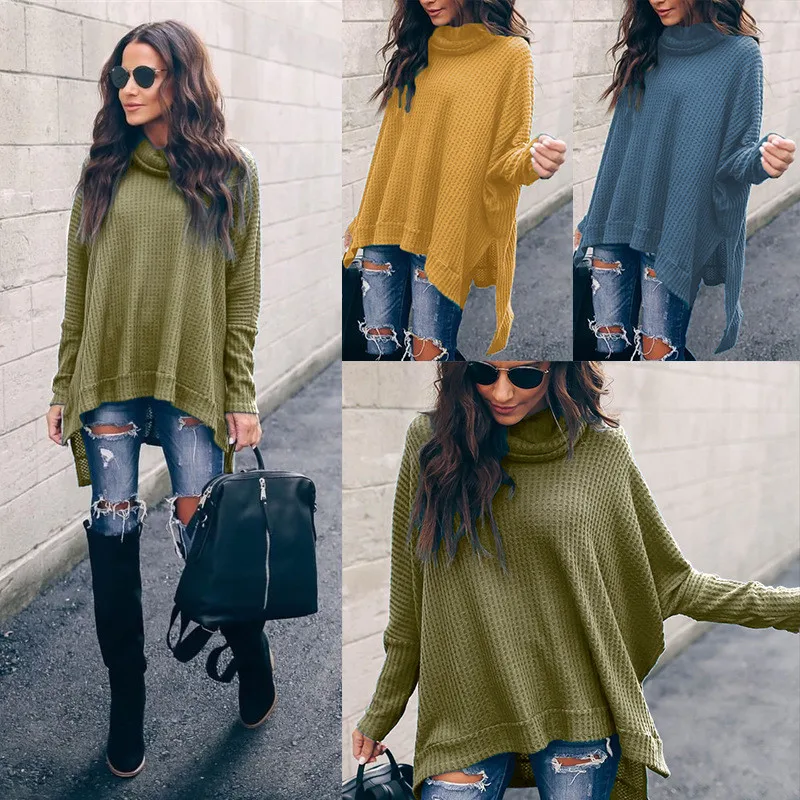 

Turtleneck Irregular Sweater Women Pullovers Fashion Long Sleeve Autumn Winter Knitted Streetwear Sweaters Tops Sueter Mujer