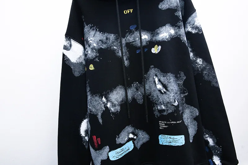 Off-white ow Высокое качество черный плюс бархат брызг пятнистый пальто для женщин и мужчин Толстовка
