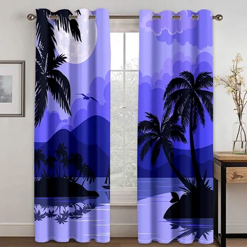 

Animation Style Night Foliage Landscape Printing Curtain Is Suitable for Living Room, Bedroom, Kitchen, Home Decoration Curtain,