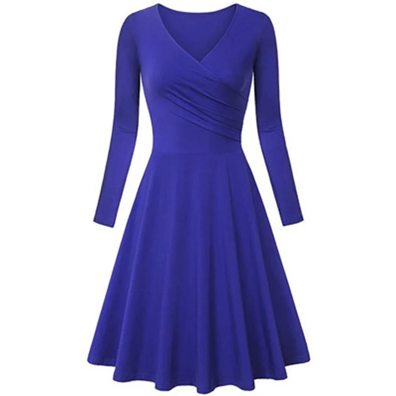 Новинка, весеннее женское платье с длинным рукавом и круглым вырезом, повседневное черное Хлопковое платье, женское винтажное ТРАПЕЦИЕВИДНОЕ синее элегантное платье Vestidos