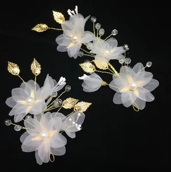 

2pcs New White Pink Flower Hair Clips Hairgrips Crystal Hair Jewelry Wedding Hair Accessories Flower Barrettes Bride Accessories