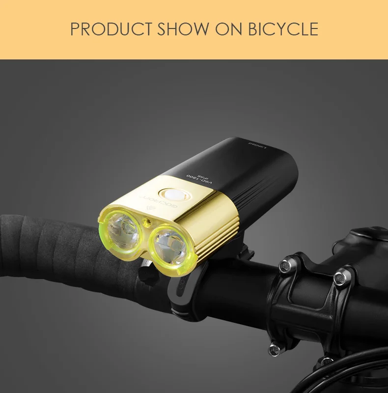 Best GACIRON Professional 1800 lumens Bicycle light Power Bank Waterproof USB Rechargeable 6700mAh Bike light Flashlight 12