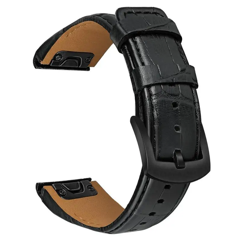 Ремешок для часов Croco из зернистой кожи 26 мм для Garmin Fenix 6X Pro/6X/5X Plus/5X/3 HR/3/Descent MK1 - Цвет ремешка: Black