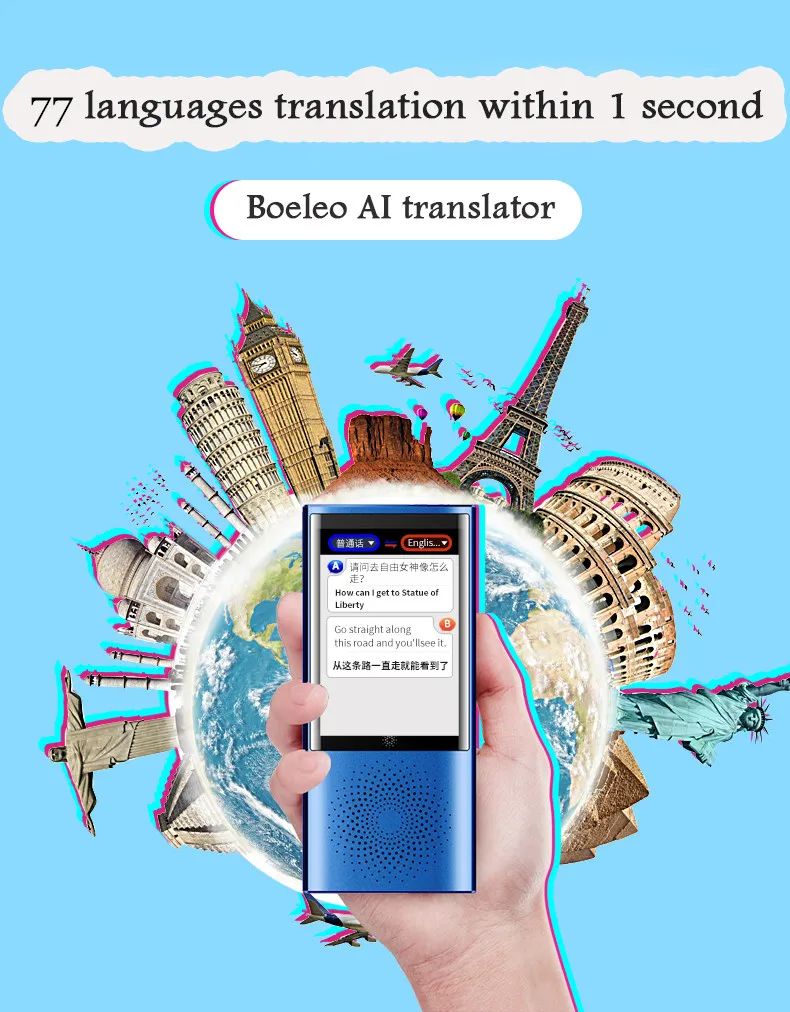 Два пути 77 языков AI голосовой переводчик W1 умный автономный переводчик 4g wifi Bluetooth Сенсорный экран фото перевод