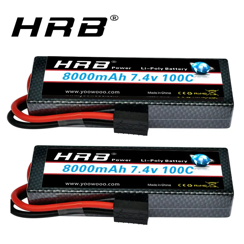 

2 Units HRB 2S Lipo Battery 7.4V 8000mAh 100C Hard Case with Deans T Plug for 1:12 1:16 RC Car Trucks Truggy RC Boat Helicopter