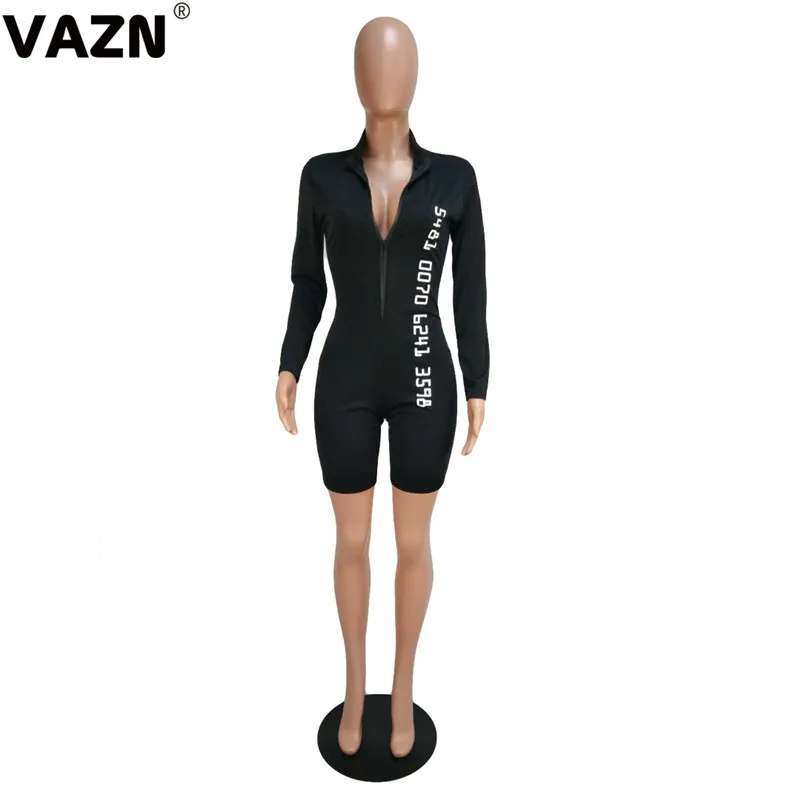 VAZN GCY11085 специальный продукт летняя сексуальная леди 2 цвета комбинезон с длинными рукавами на молнии, обтягивающий комбинезон с надписью