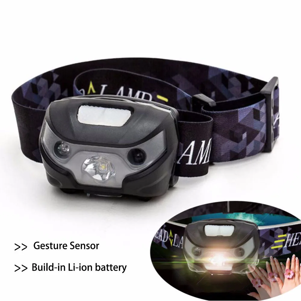 Powerful Mini Sensor Headlamp Headlight with USB rechargeable Battery