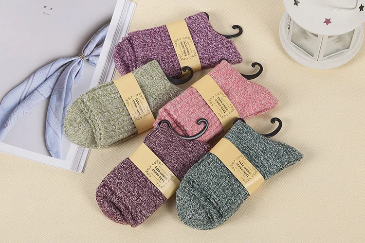 Autumn Winter Female Rabbit Wool Socks Thickened Warm Lovely Flat Solid Color Women Socks