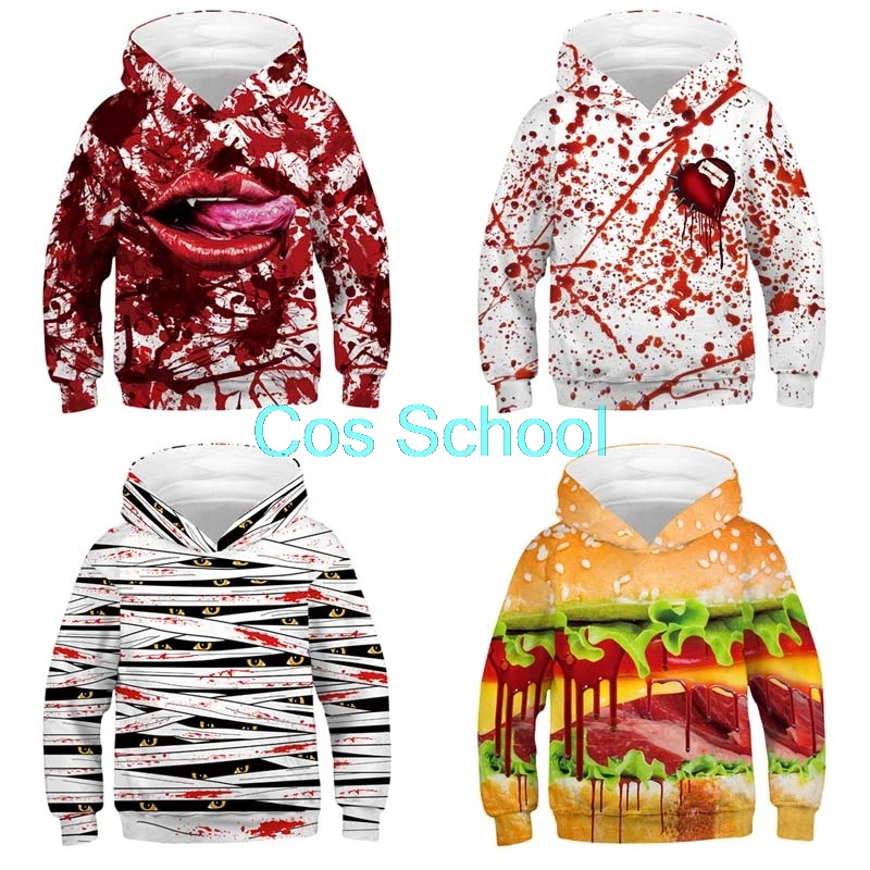 Cos школьная Толстовка для хеллоуина мальчиков и девочек Хэллоуин ужас кровавые