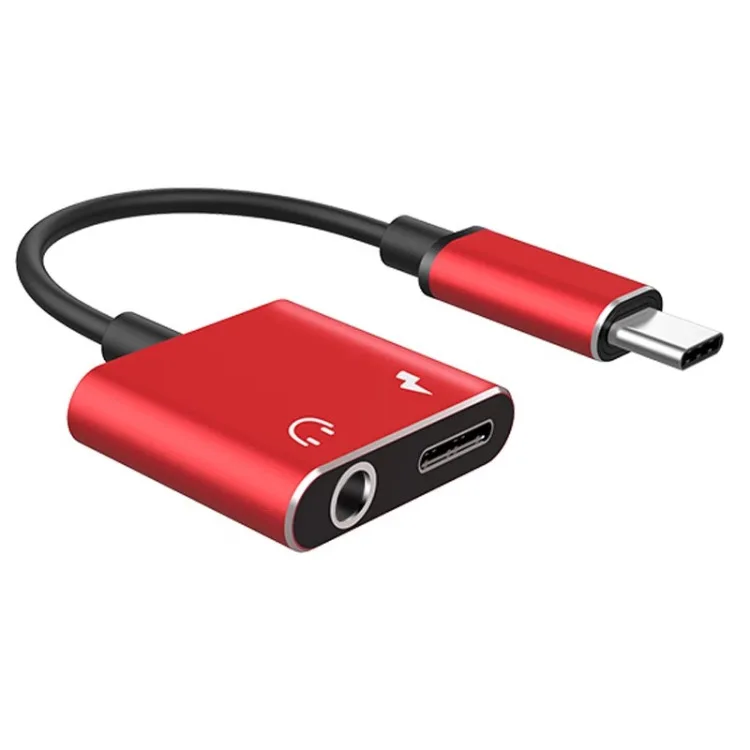 Красный Type C до 3,5 мм разъем для наушников адаптер 2 в 1 USB C аудиокабель конвертер зарядка сплиттер для наушников адаптер для samsung Xiaomi - Цвет: Красный