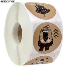 EZONE – autocollant de noël en forme de cercle, étiquette de scellage, faite à la main, Animal, merci pour cadeau d'affaires, 500 pièces/rouleau