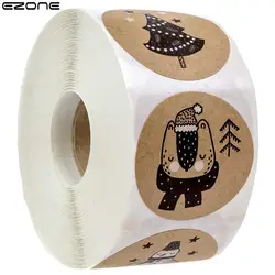 EZONE 500pcs/roll Christmas Stickers Animal Handmade Sticker Circle Thank You Stickers for Business Gift Sealing Christmas Label