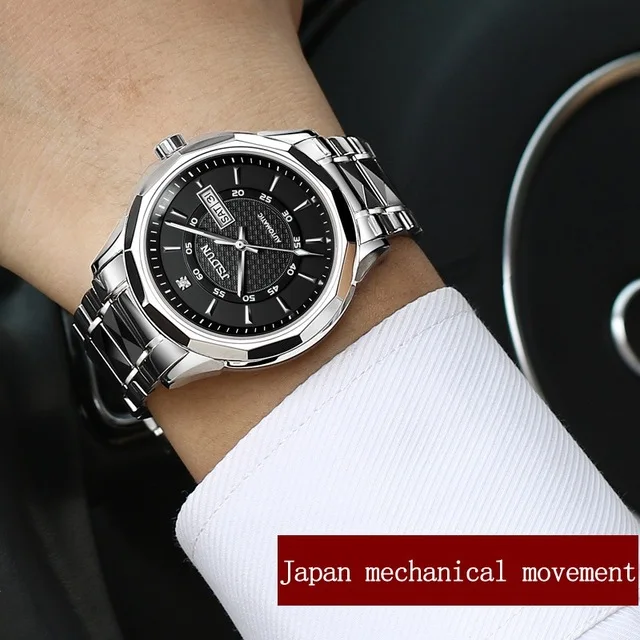 Men Silver Black JSDUN, пара, механические часы, автоматические часы, люксовый бренд, мужские часы, сапфир, водонепроницаемые, автомобиль, дата, женские стальные часы, тренд - Цвет: Men Silver Black
