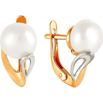 

Примаэксклюзив earrings with 2 pearls in red gold
