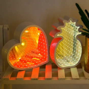 

Mirror LED Table Night Light 3D Pineapple Tunnel Lamp Home Party Decoration Cute
