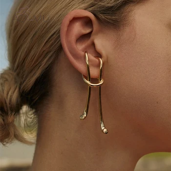 

AOMU New Irregular Distortion Buckle Exaggeration Long Big Layer Ear Cuff Purpose Clip Earrings Without Piercing for Women 2020