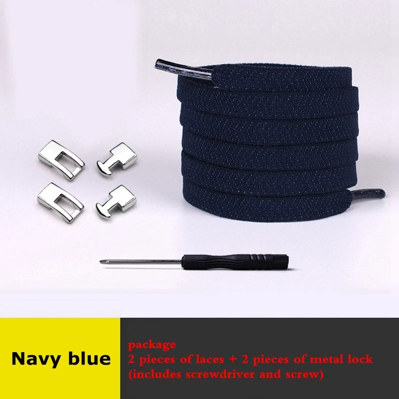 Navy blue Новинка, 1 секунда, быстро эластичные шнурки, плоские шнурки, без шнуровки, с перекрестной пряжкой, с замком, шнурки для детей, взрослых, для отдыха, кроссовки, ленивые шнурки - Цвет: Navy blue