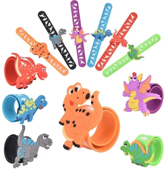 

6pcs Dinosaur Party Favors Slap Bracelets Dinosaur Rings DIY Slap Bracelets Silicone Dinosaur Party Gift for Kids Boys Girls