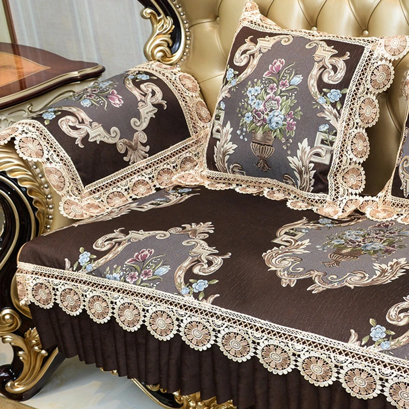 Home Decor Sofa Protector Luxury Jacquard Fabric Non Slip Sofa Cover Living Room Couch Cover Slipcover Lace Sofa Towel Cushion 3