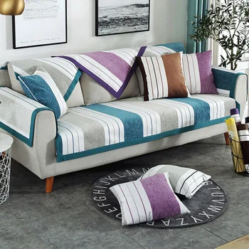 

Stripes Pattern Sofa Slipcover Chenille Sofa Cover For Living Room Sectional Corner L-shape Couch Sofa Cover Slip-resistant