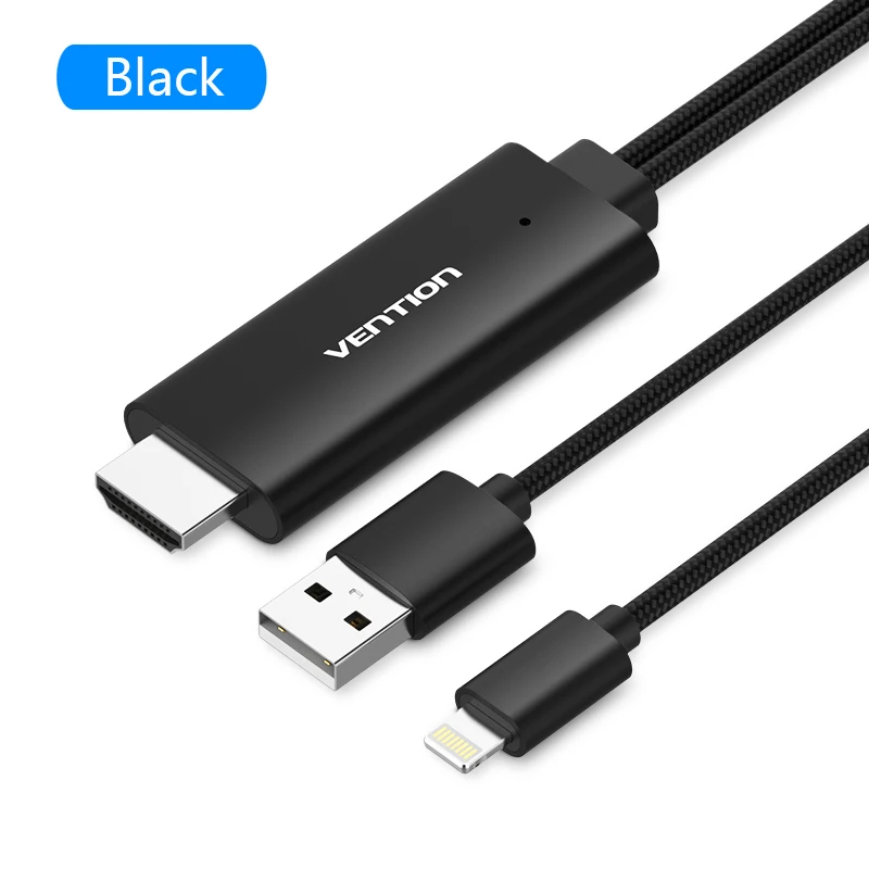 Vention HDMI кабель для iPhone 8Pin к HDMI конвертер адаптер цифровой av-кабель для смартфонов для iPad tv 1080P USB HDMI адаптер - Цвет: Black