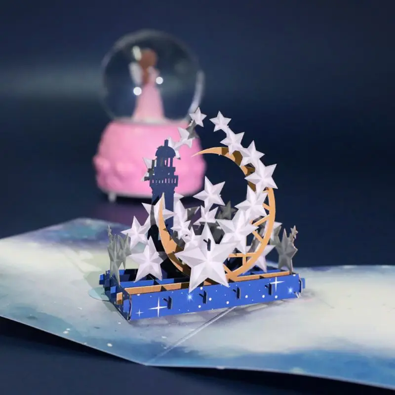  3D Pop Up Star Moon Greeting Cards Postcards Invitations with Envelop Birthday - 4.00032E+12