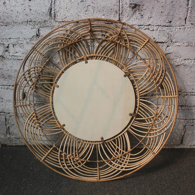 Handmade rattan flower-shaped wall decoration mirror 3