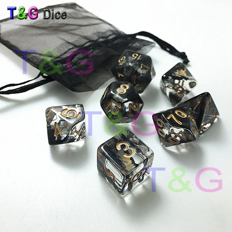 Новый Набор из 7 игральных костей многогранная Туманность игра DnD plus сумка d4 d6 d8 d10