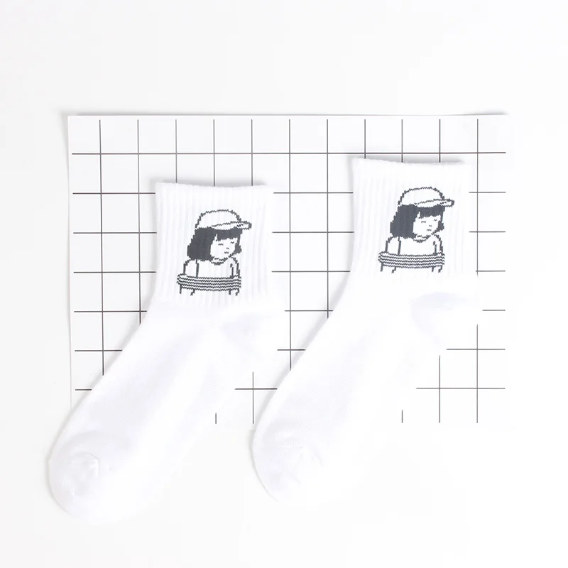 Женские носки с забавными персонажами из мультфильмов Harajuku, забавные Модные женские хлопковые носки с милым рисунком для скейтборда - Цвет: C