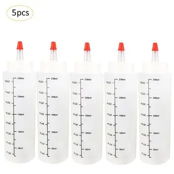 

5PCS 250ML Plastic Needle-nosed Bottle With Scale Squeeze Bottle With Leak-Proof Cap Sauce Bottle Salad Squeeze Bottle