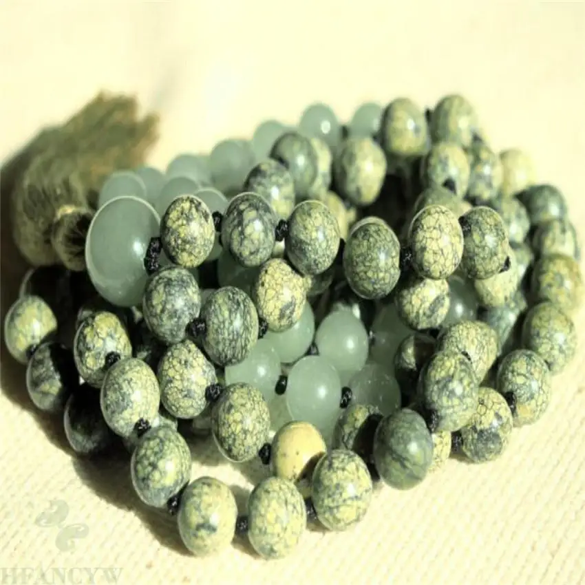 

8mm Green Jade gemstone Knot Tassel Mala Gemstone necklace pray MONK men Hot Healing energy Gemstone Wrist natural Chakas yoga