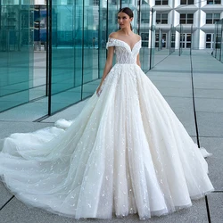 White Wedding Dress Lace 3D Flower O-neck Long Sleeve Simple Bridal Dresses Zipper Custom Made Plus Size Wedding Gown