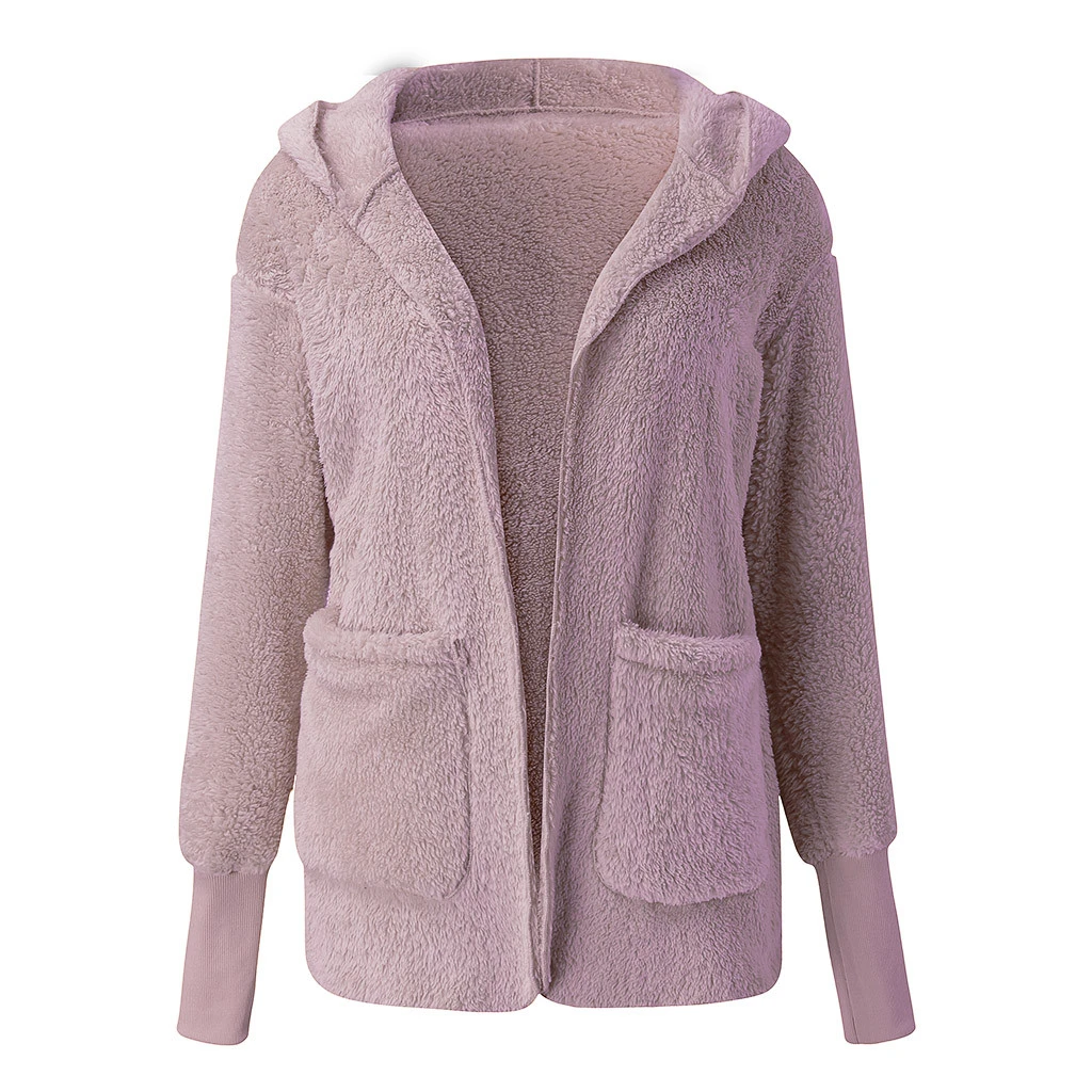 Women Autumn Winter Jacket Coat Hood Luxury Fleece Jacket Fluffy Jackets Overcoat Casual  Plus Size Outwear 822