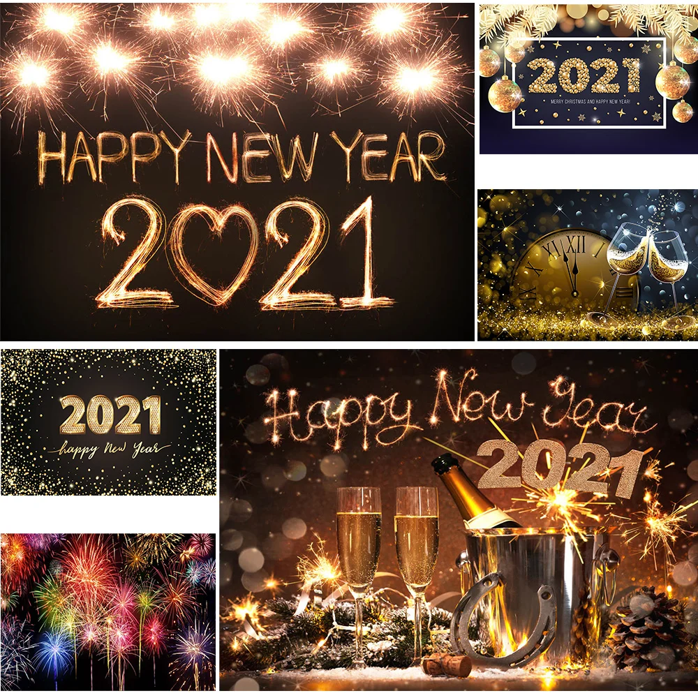 

Happy New Year 2021 Photography Background Firework Party Decoration Champagne Family Christmas Backdrop For Prop Studio