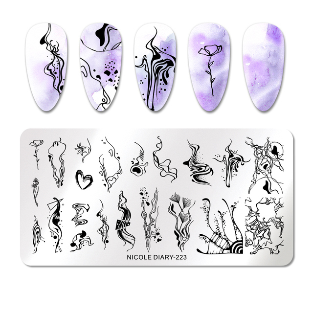 DIARY Line Flower Nail Stamping Plates Chinese Style Letter Pattern Nail Art Stamp Templates Face Leaf Printing Stencil