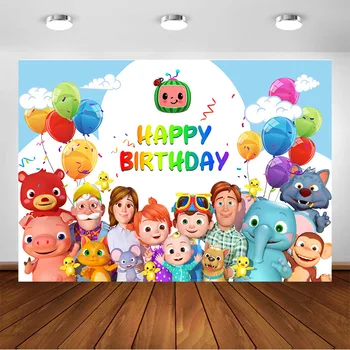

Cocomelon Family Backdrops Kids Happy Birthday Cocomelon Party Custom Banner Decoration Photography Background for Photo Studio