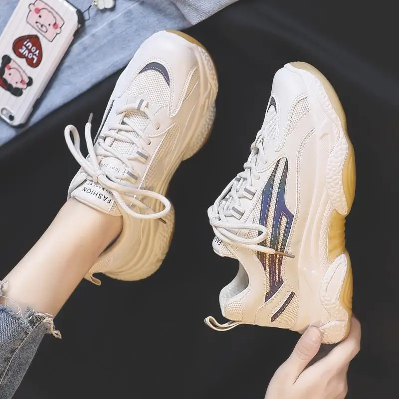 

Timalina Women Sneakers Winter Women Ulzzang Men Dad Shoes up Flat Running Shoes Platform Round Toe Lace Low (1cm-3cm) PU Sewing